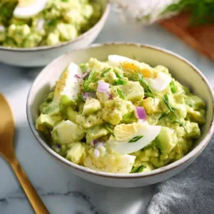 Kräuter-Avocado-Eiersalat auf einem Teller, ideal für ein schnelles Mittagessen.