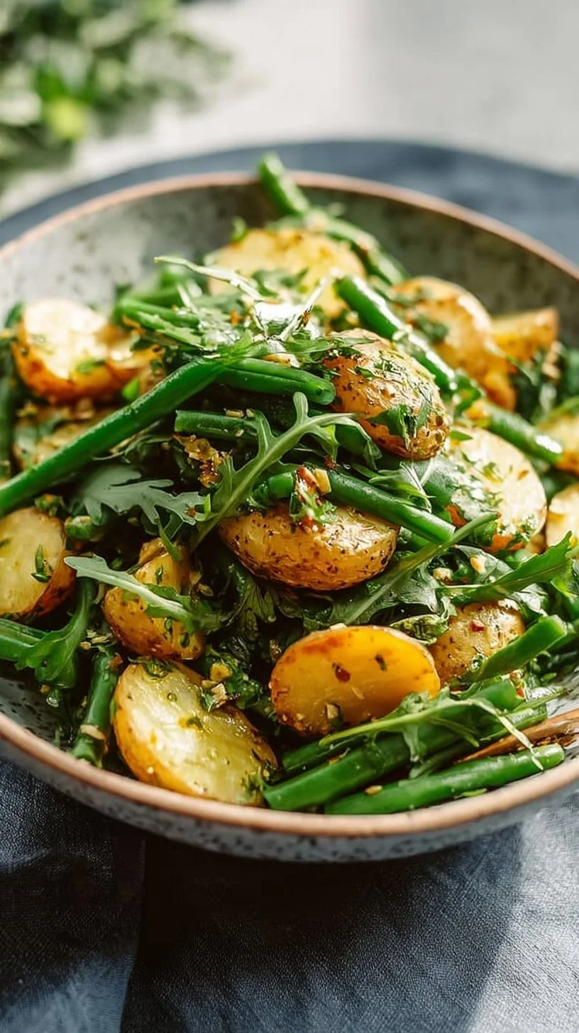 Kräuter-Kartoffelsalat mit grünen Bohnen, frisch und einladend serviert