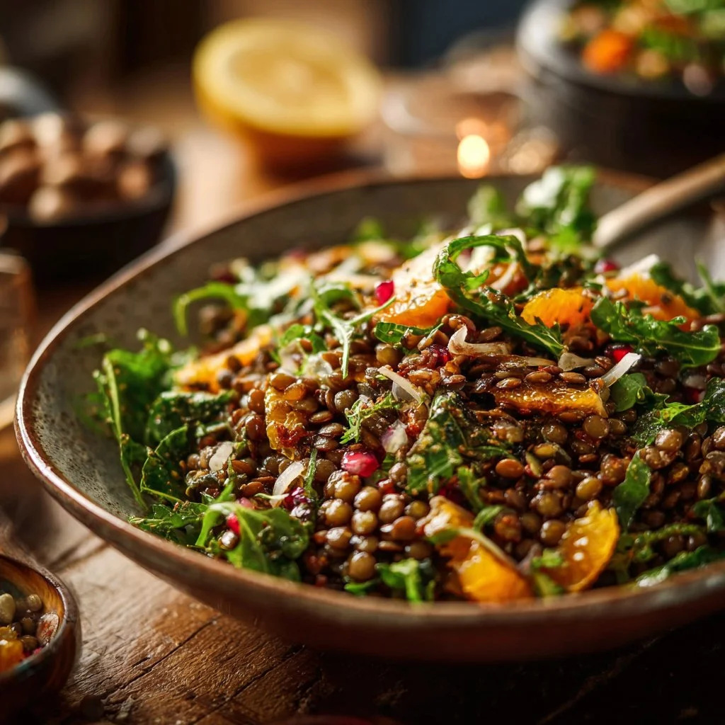 Linsensalat mit Orangen-Dattel-Dressing