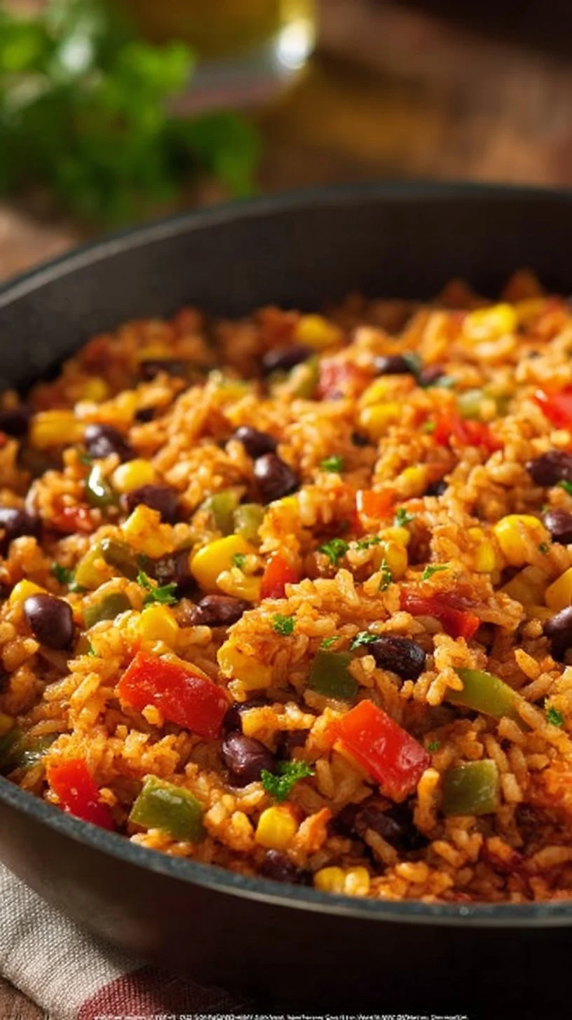 Bunte mexikanische Reispfanne mit Gemüse und Gewürzen
