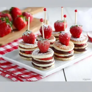 Leckere Mini Nutella-Pfannkuchenstapel für ein besonderes Valentinstagsfrühstück