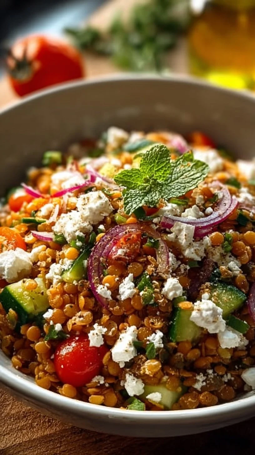 Oriental Red Lentil Salad with Feta - Healthy & Delicious!