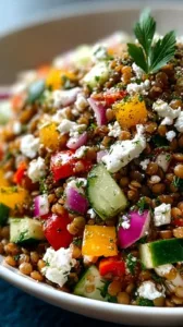 Orientalischer Rote Linsensalat mit Feta, gesundes und leckeres Rezept
