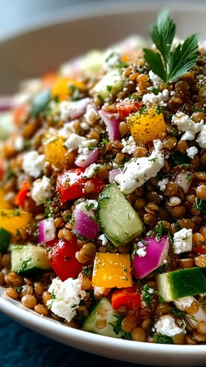 Orientalischer Rote Linsensalat mit Feta, gesundes und leckeres Rezept
