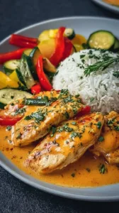 Paprika Zucchini Sahne Hähnchen in einer Pfanne zubereitet