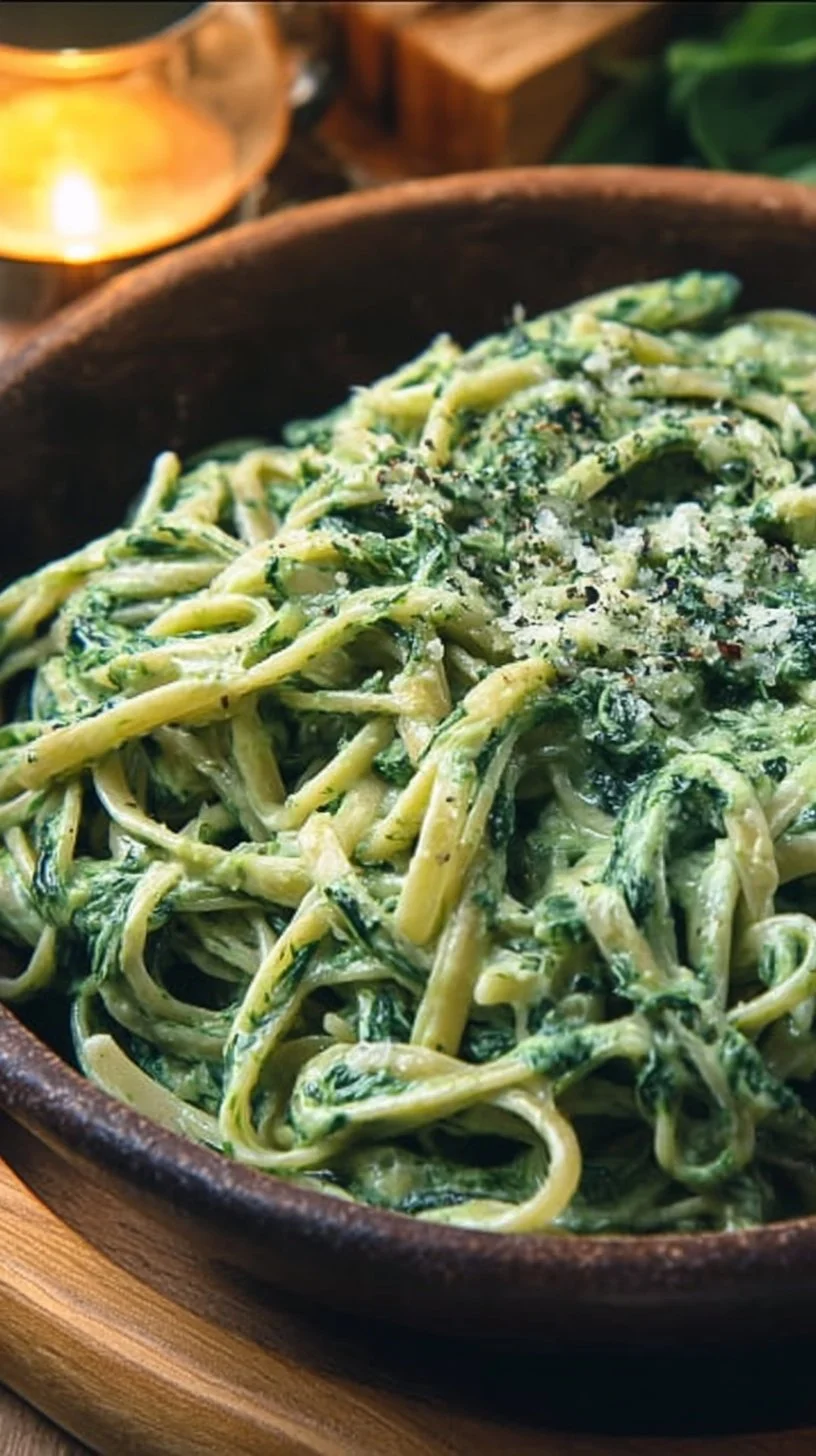 Pasta with creamy spinach sauce