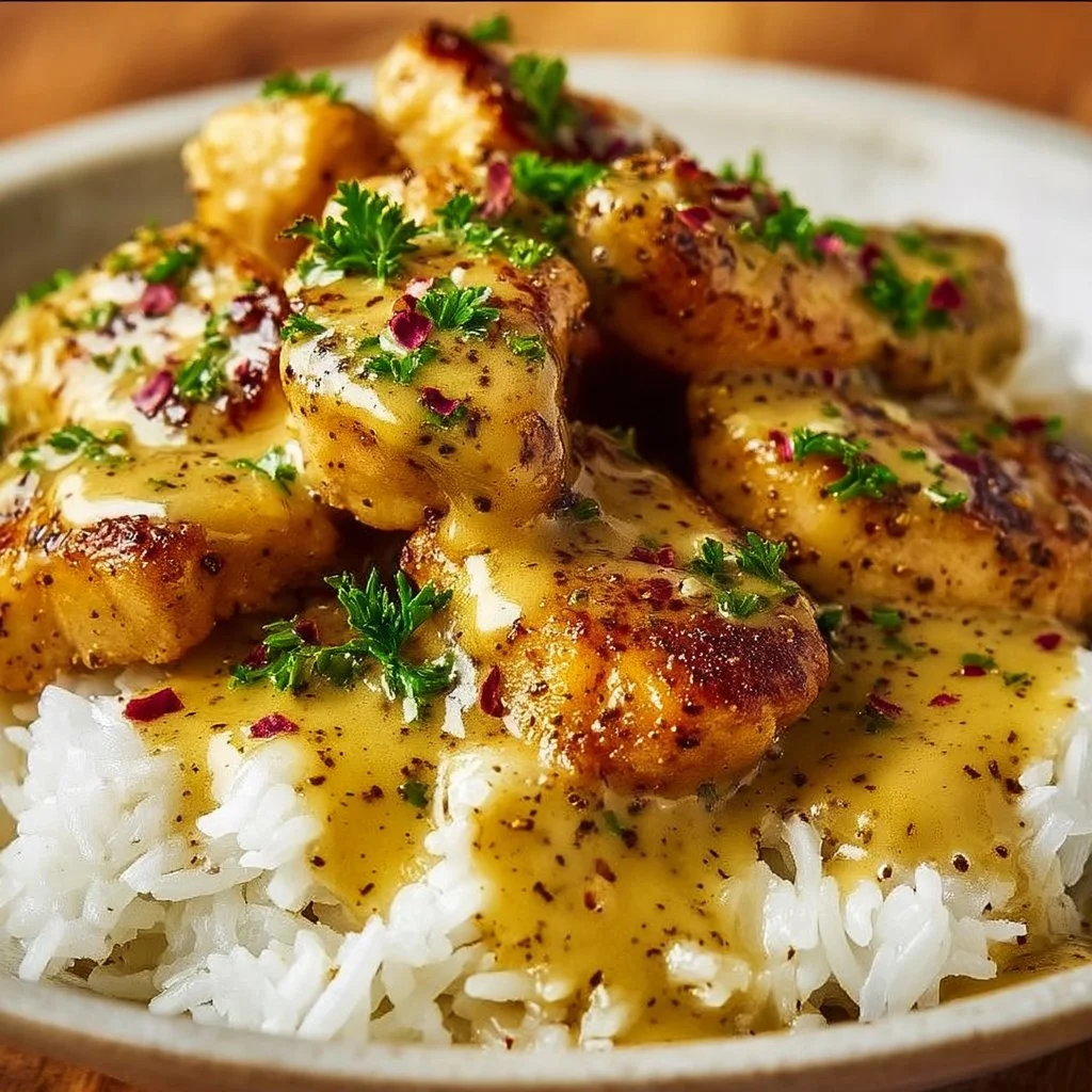 Schnelles Honig Senf Hähnchen mit Reis