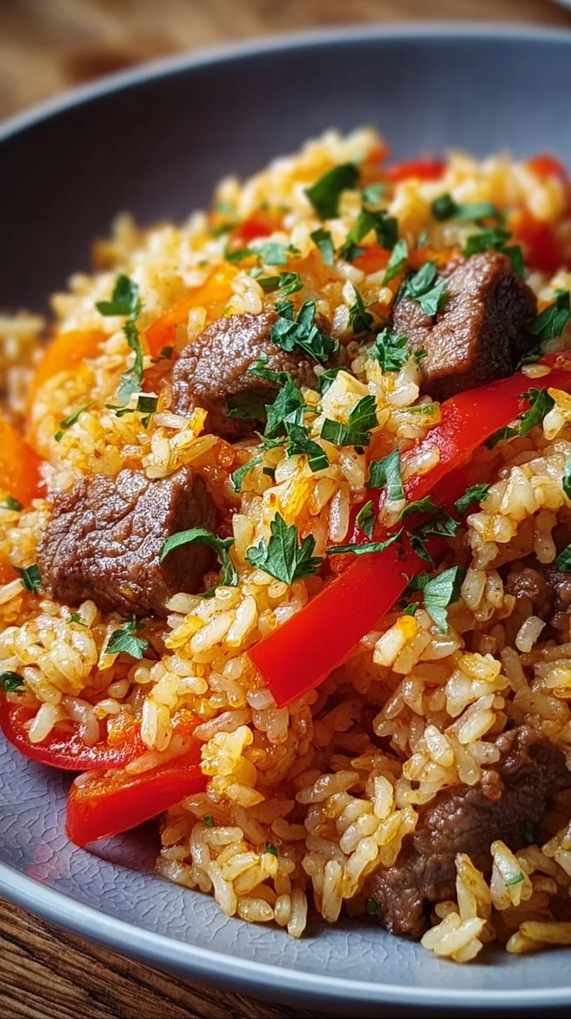 Serviertes serbisches Reisfleisch mit Fleisch und Gewürzen in einer Schüssel