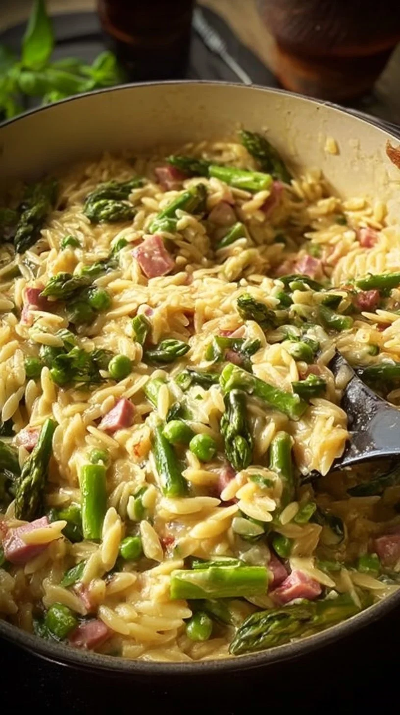 Spargel-Orzo-Pasta mit Schinken