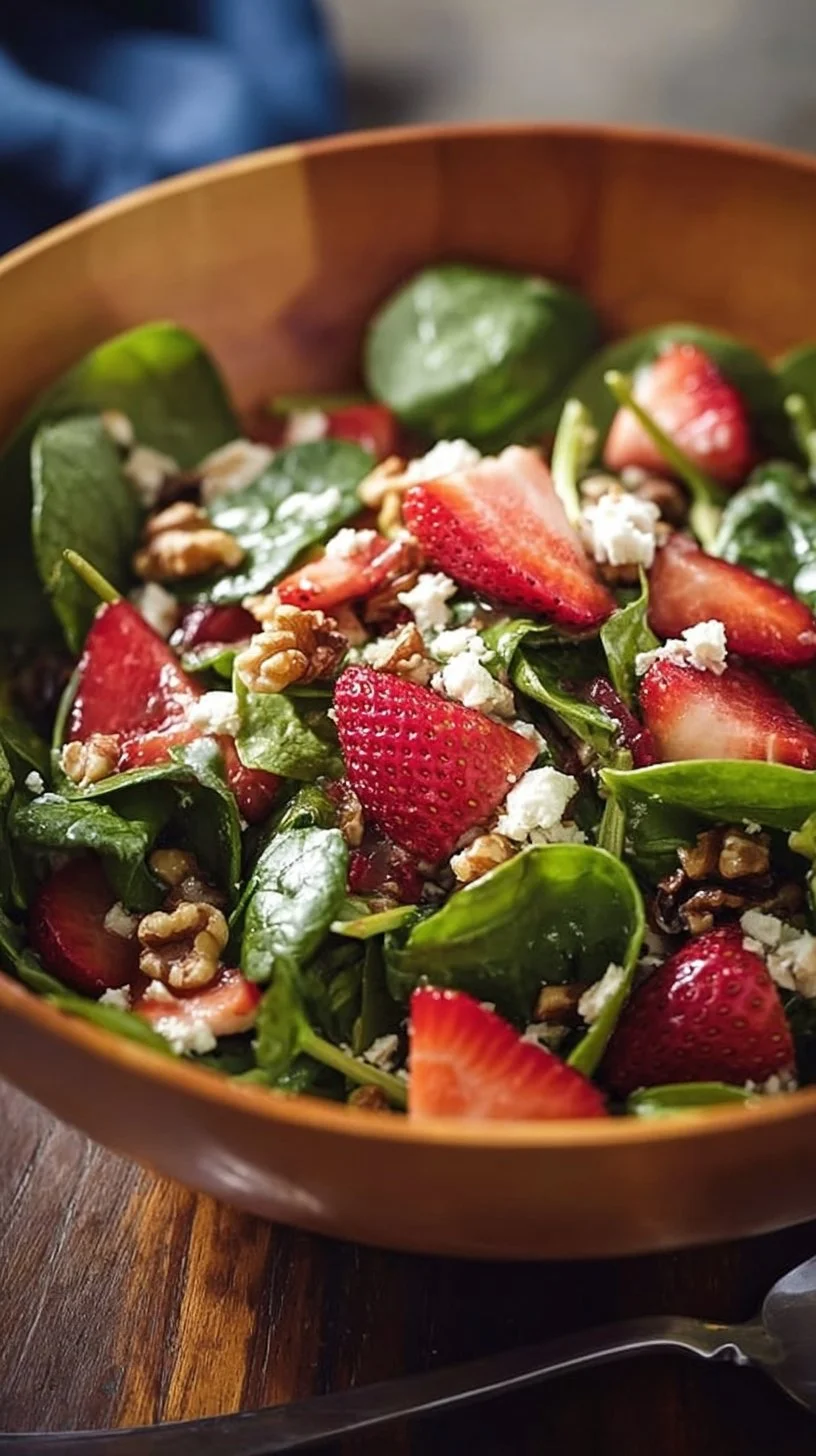 Spinat-Salat mit Erdbeeren, Feta und Walnüssen