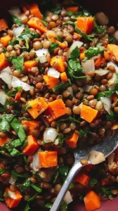 Türkischer Linsensalat mit frischen Zutaten und Gewürzen.