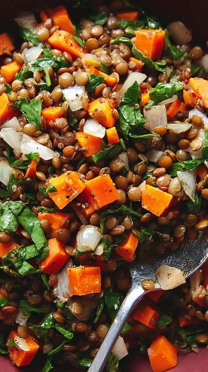 Türkischer Linsensalat mit frischen Zutaten und Gewürzen.