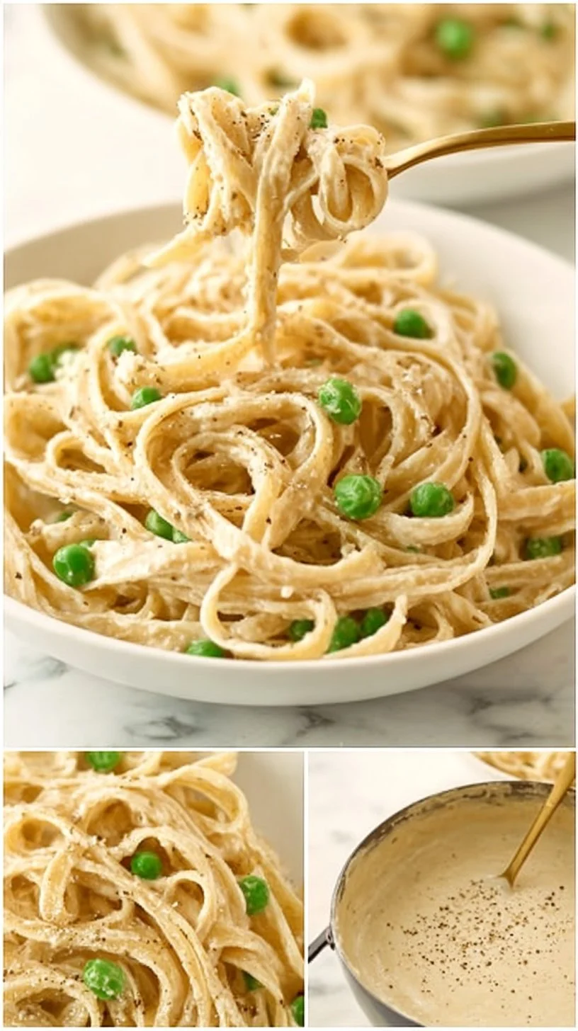 Vegane Cashew-Alfredo-Sauce auf Pasta serviert