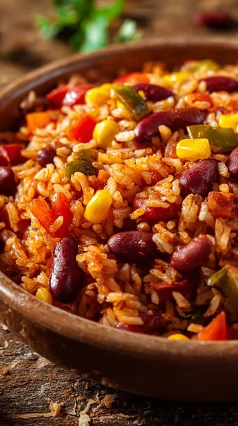 Vegetarische Reispfanne mit Kidneybohnen, Mais und Paprika