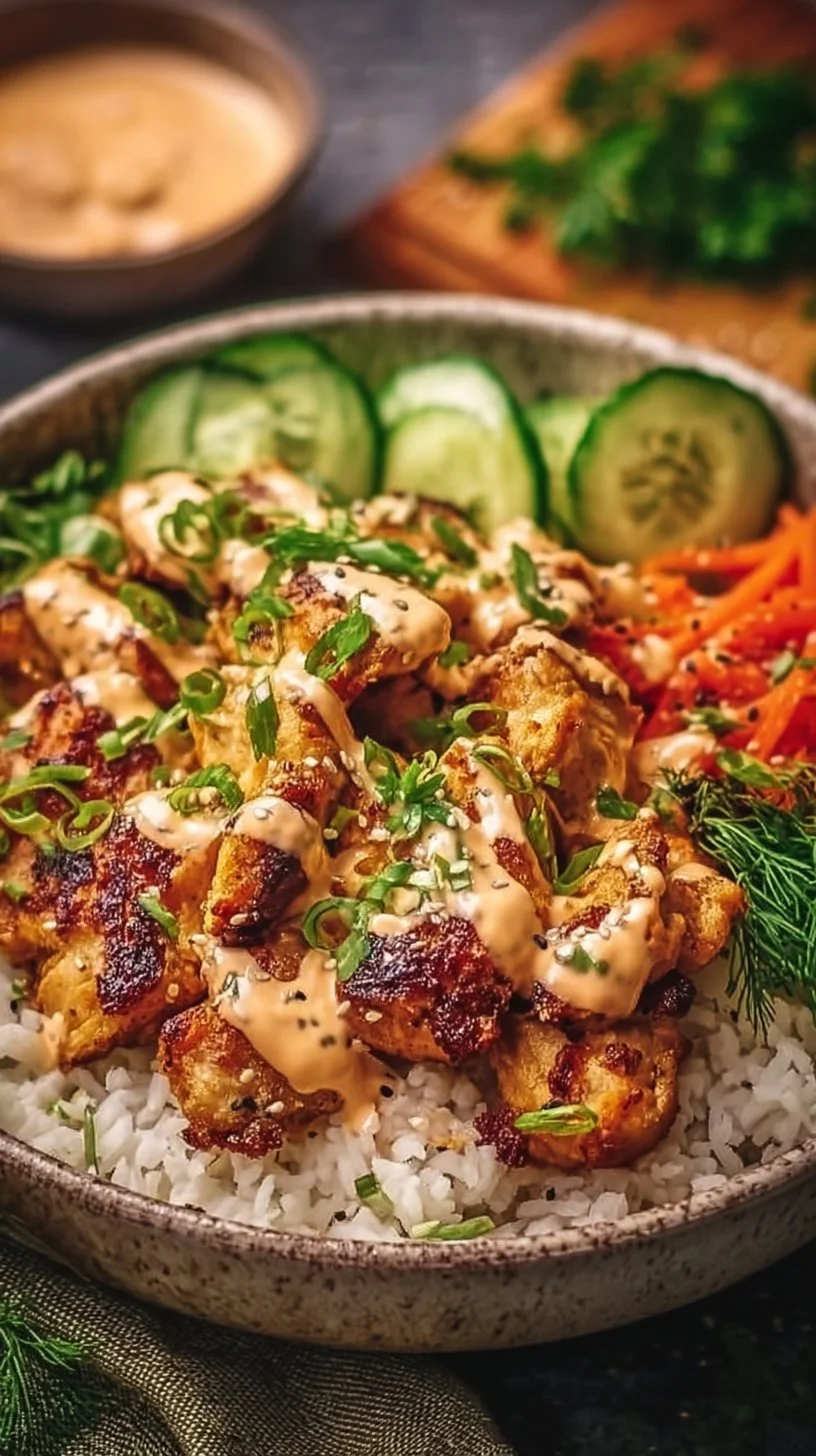 Würzige Hähnchen Bowl mit cremiger Soße für ein Geschmackserlebnis