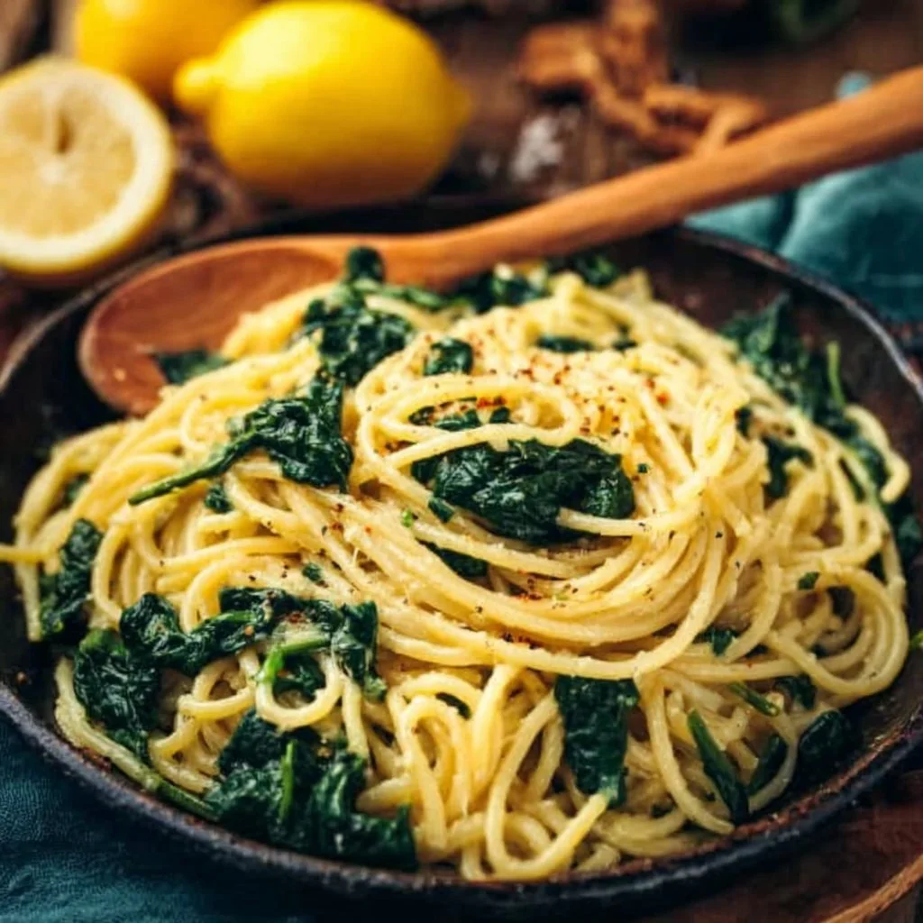 Zitronen-Spaghetti mit Spinat