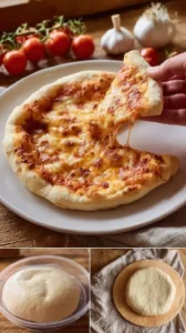Bester italienischer Pizzateig auf einer Arbeitsfläche ausgerollt