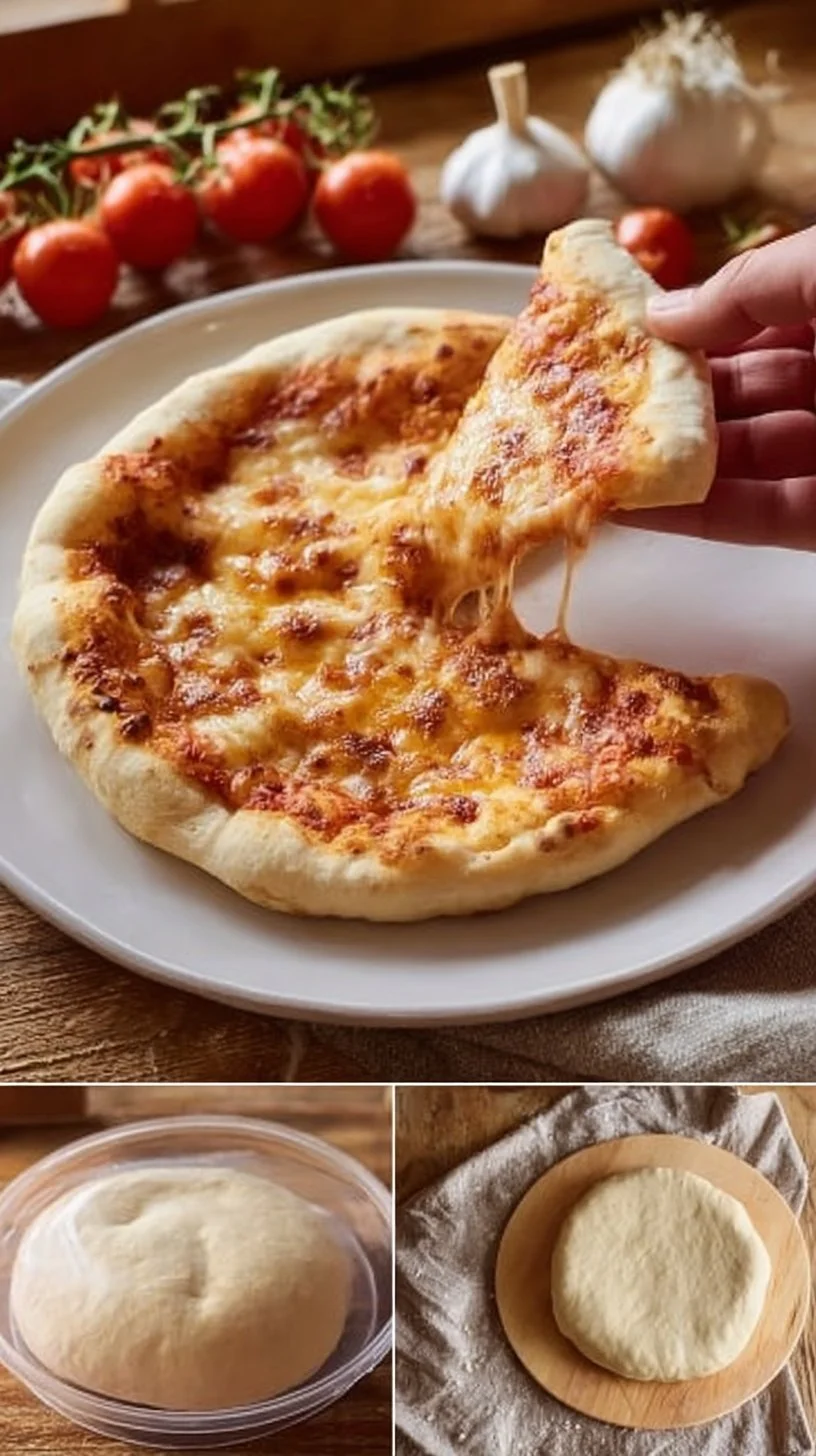 Bester italienischer Pizzateig auf einer Arbeitsfläche ausgerollt