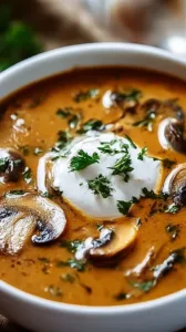 Cremige ungarische Pilzsuppe mit frischen Kräutern und Pilzen