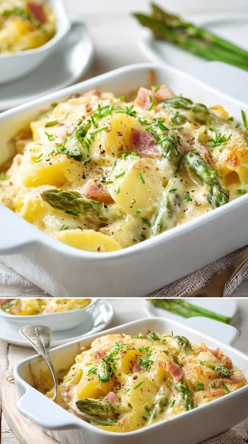 Cremiger Spargel-Auflauf mit Schinken
