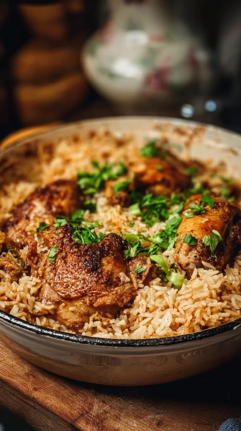 Ein Topf Hühnchen und Reis