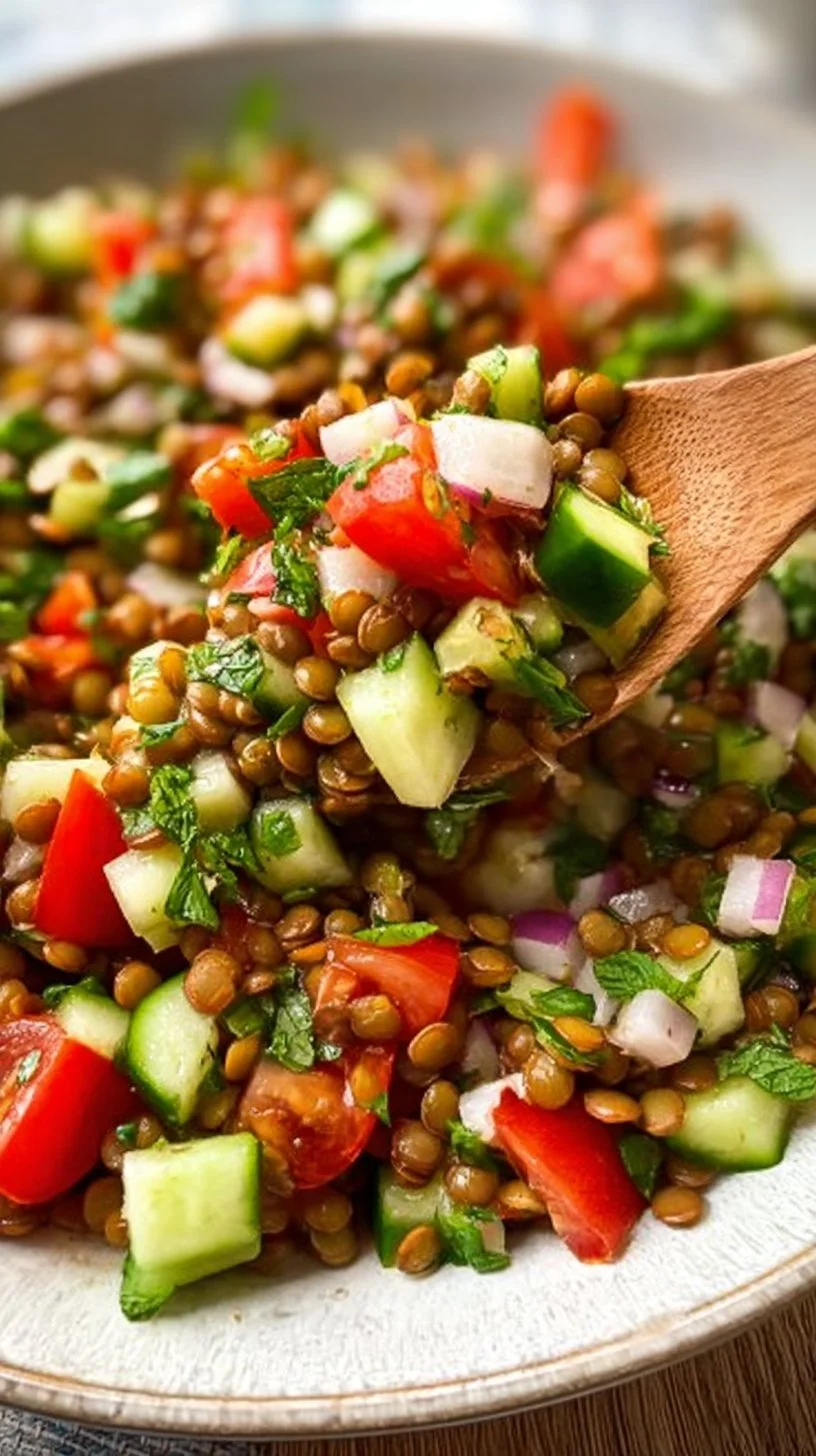 Frischer einfacher Linsensalat mit Gemüse und Dressing