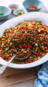 Erfrischender Linsensalat mit frischem Gemüse und Kräutern