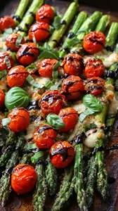 Gegrillter Spargel mit Parmesan und Balsamico auf einem Teller