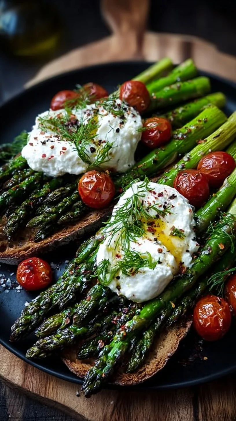 Gerösteter grüner Spargel mit Burrata