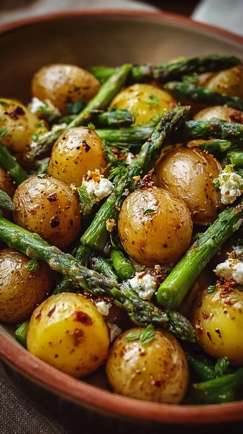 Gesunde Ofenkartoffeln mit grünem Spargel