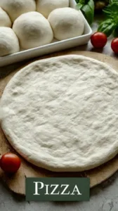 Selbstgemachter italienischer Pizzateig auf einer Holzplatte