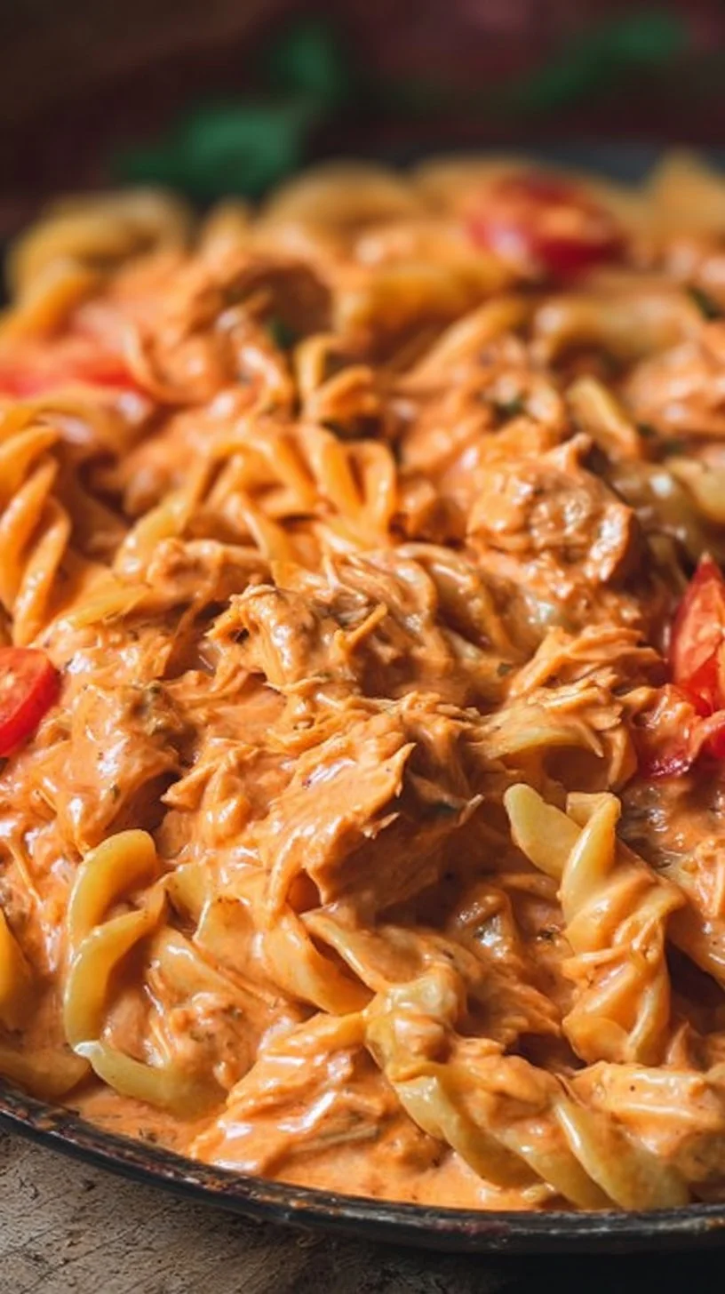 Noodles with tuna in creamy tomato cream sauce
