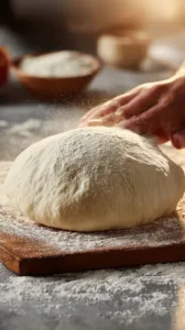 Ein Bild von perfektem italienischem Pizzateig, bereit zum Belegen.