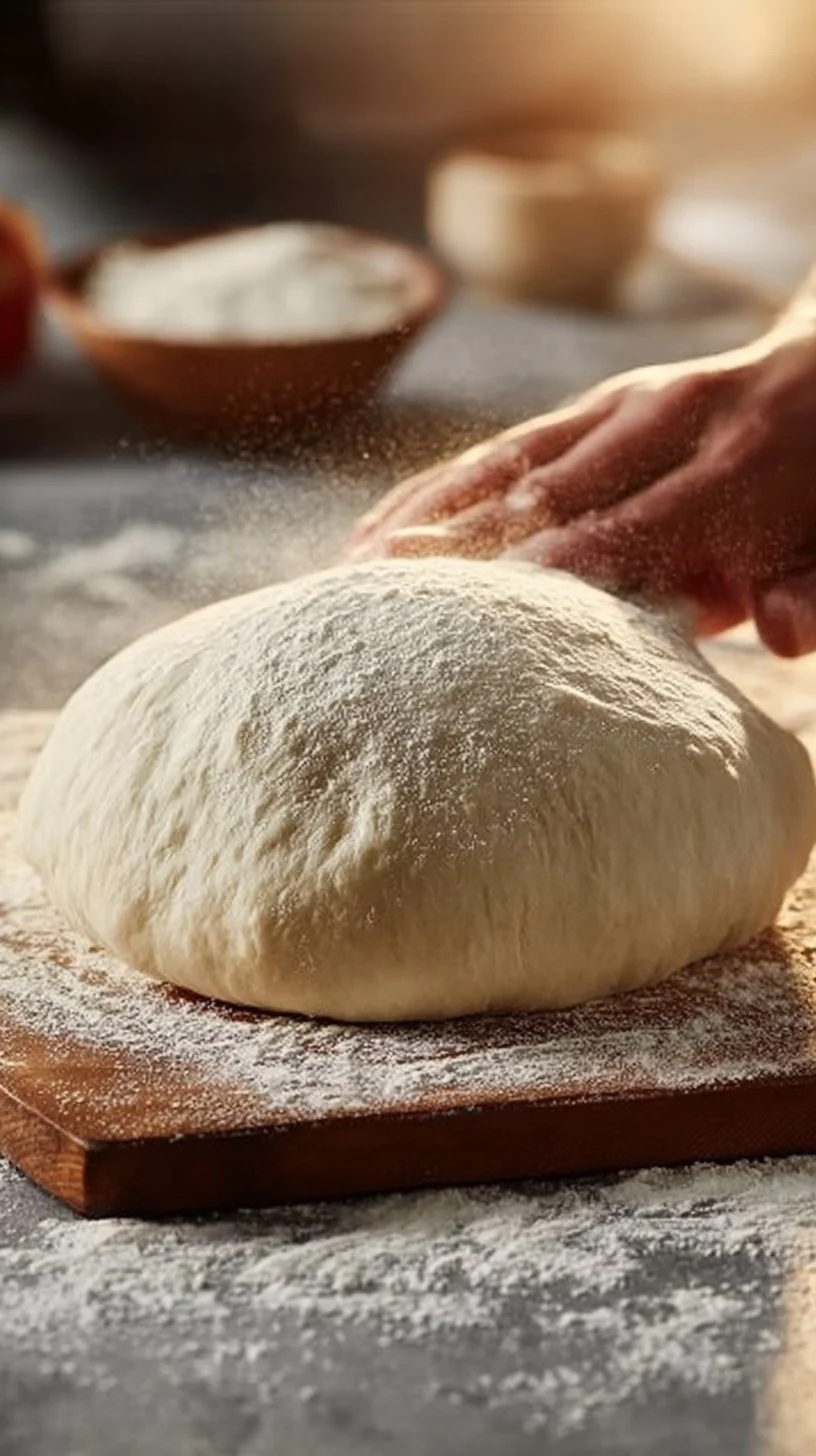 Ein Bild von perfektem italienischem Pizzateig, bereit zum Belegen.