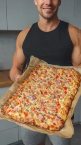 Leckere Pfannkuchen-Pizza mit frischen Toppings und Käse überbacken.