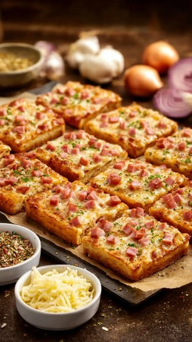 Leckeres Pizzatoast mit geschmolzenem Käse und frischen Zutaten.