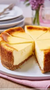 Leckere Quarktorte auf einem Teller, dekoriert mit frischen Früchten.