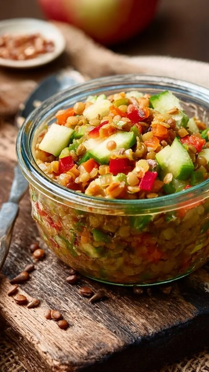 Roter Linsensalat mit Paprika, Gurke und Apfel