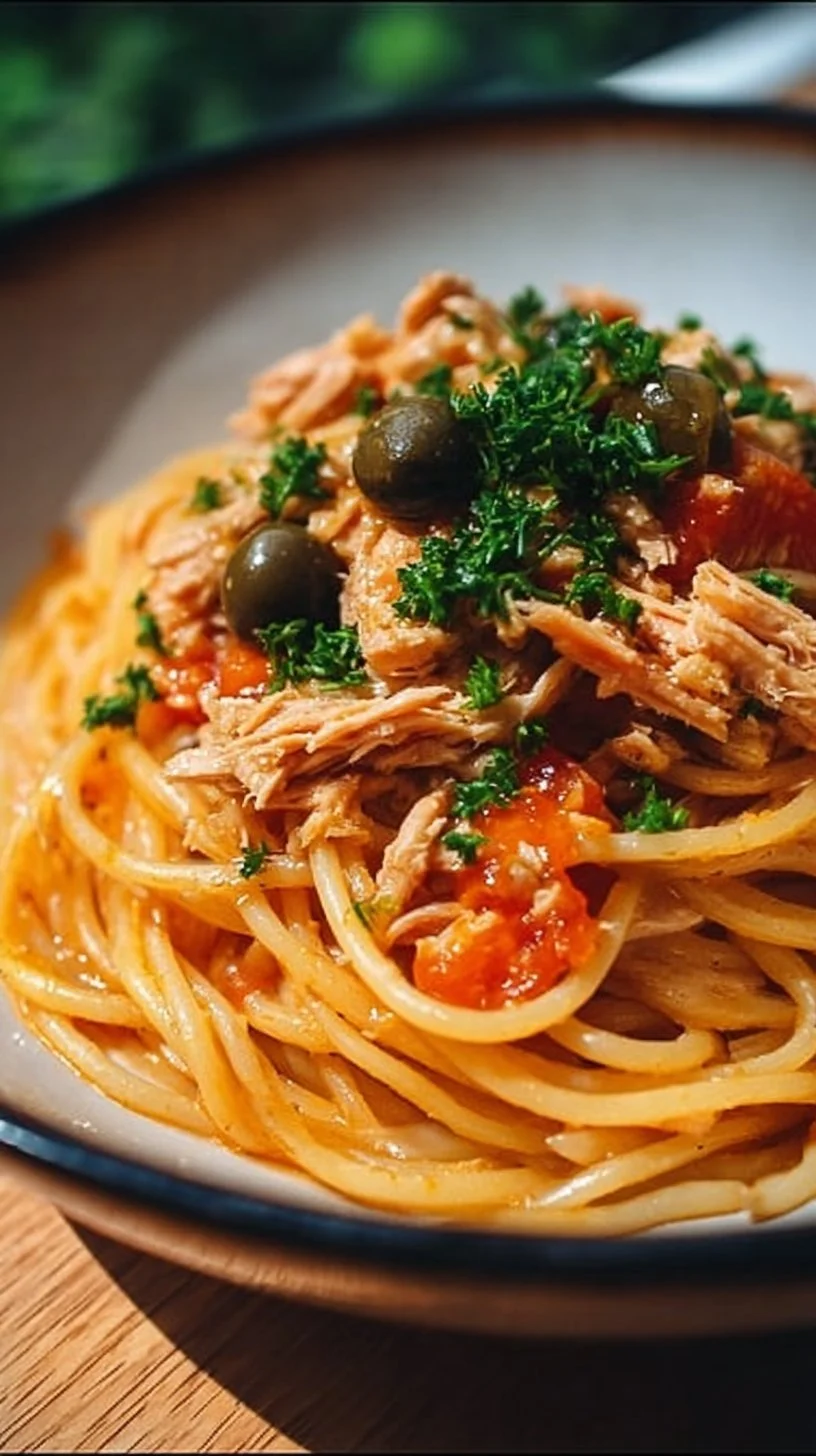 Spaghetti with tuna and lemon sauce