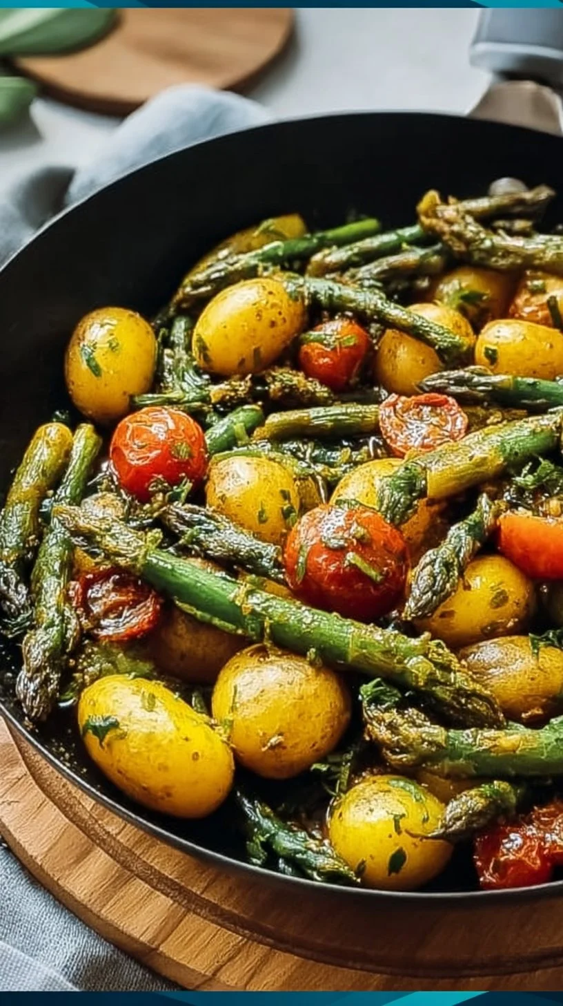 Spargelpfanne mit Kartoffeln, frisch zubereitet und ansprechend serviert