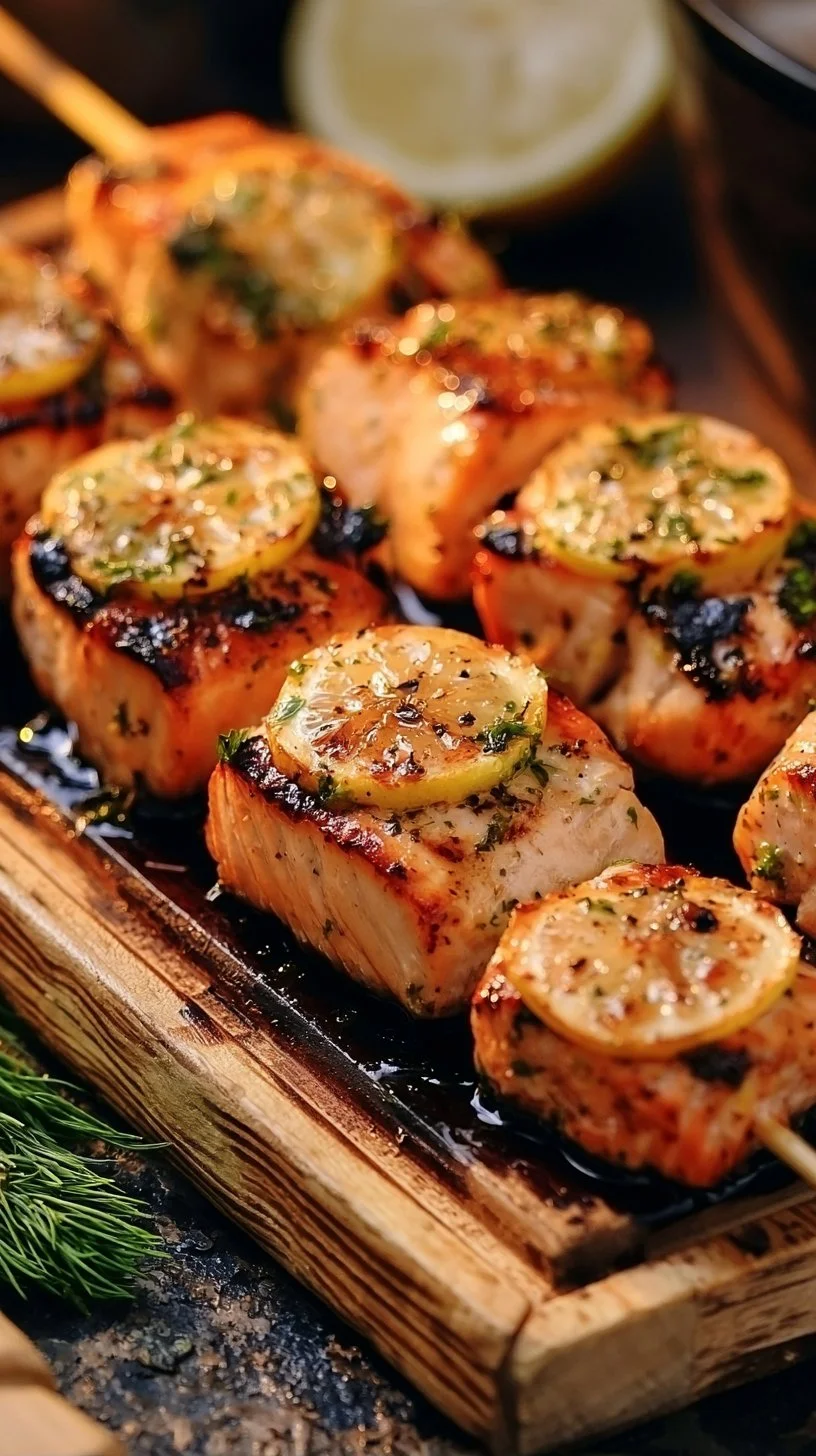 Aromatic Salmon Skewers with Lemon