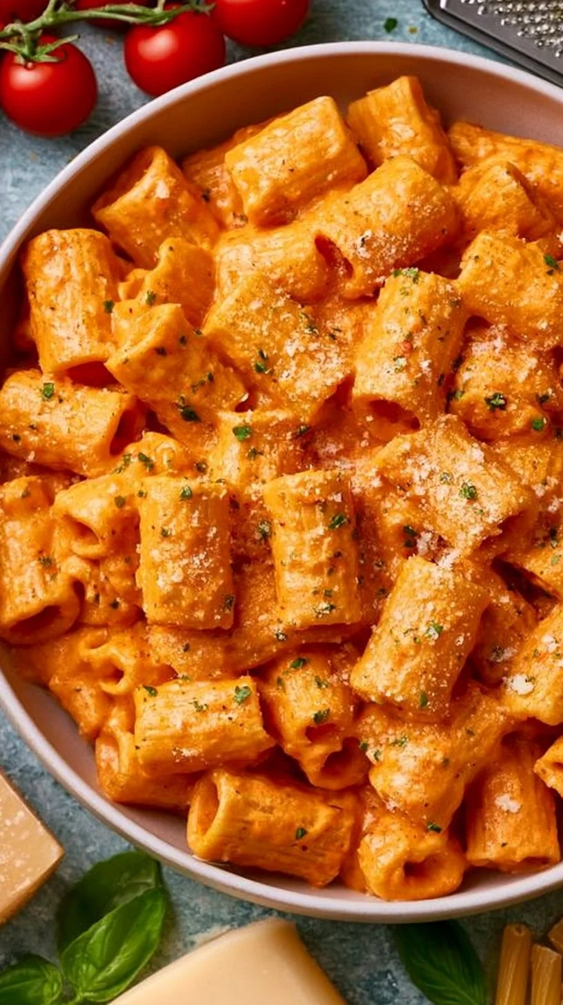 Cremige Tomatensauce für Pasta in einer Schüssel auf einem Tisch