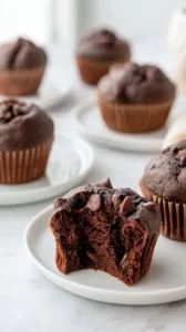 Gesunde Schokoladenmuffins auf einem Teller, perfekt für guilt-free Genuss.