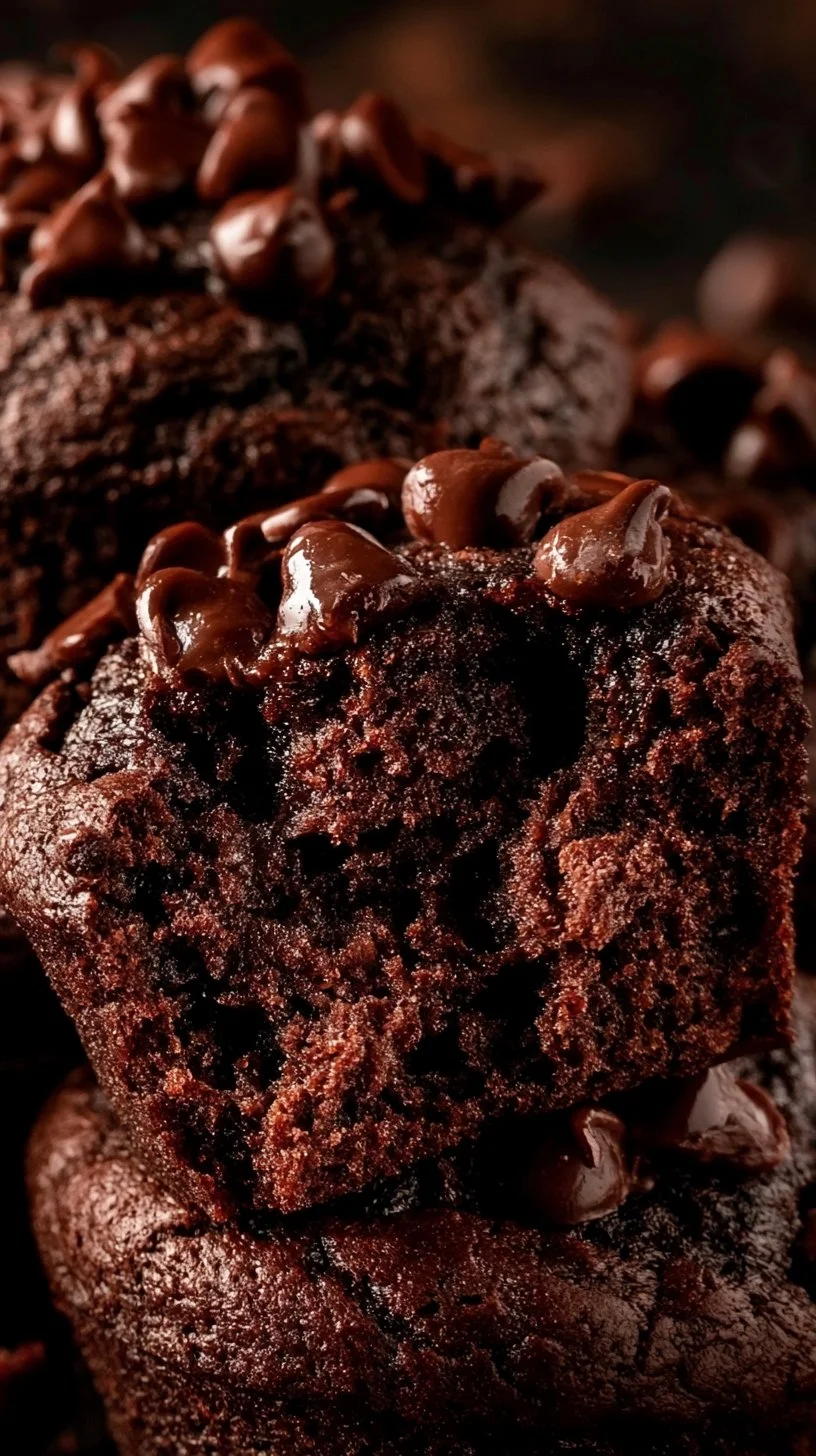 Doppelte Schokoladen-Muffins mit Schokoladenglasur und Schokoladenstückchen