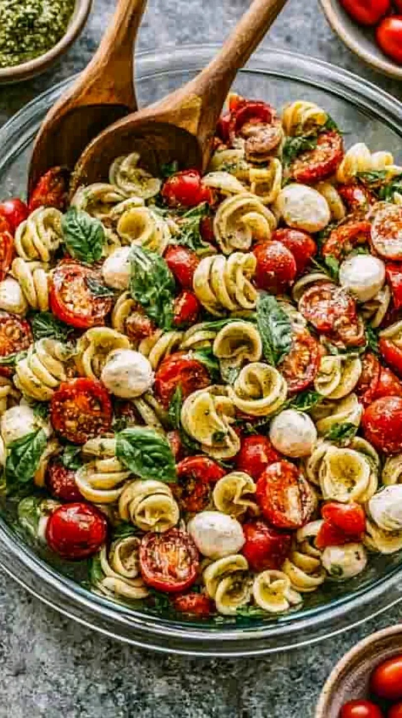 Ein einfacher und schmackhafter Tortellinisalat mit Pesto.