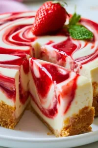 Erdbeer-Wirbel-Käsekuchen mit frischen Erdbeeren und cremiger Käsefüllung