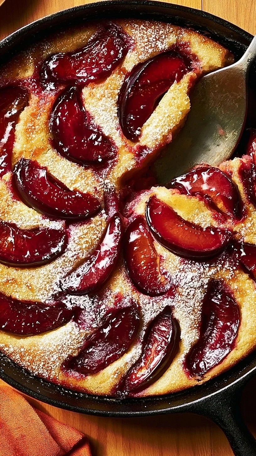 Französischer Pflaumenkuchen mit frischen Pflaumen auf einem Blech