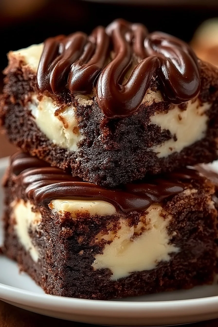 Frischkäse-Brownies mit schokoladigem Teig und cremiger Frischkäsefüllung