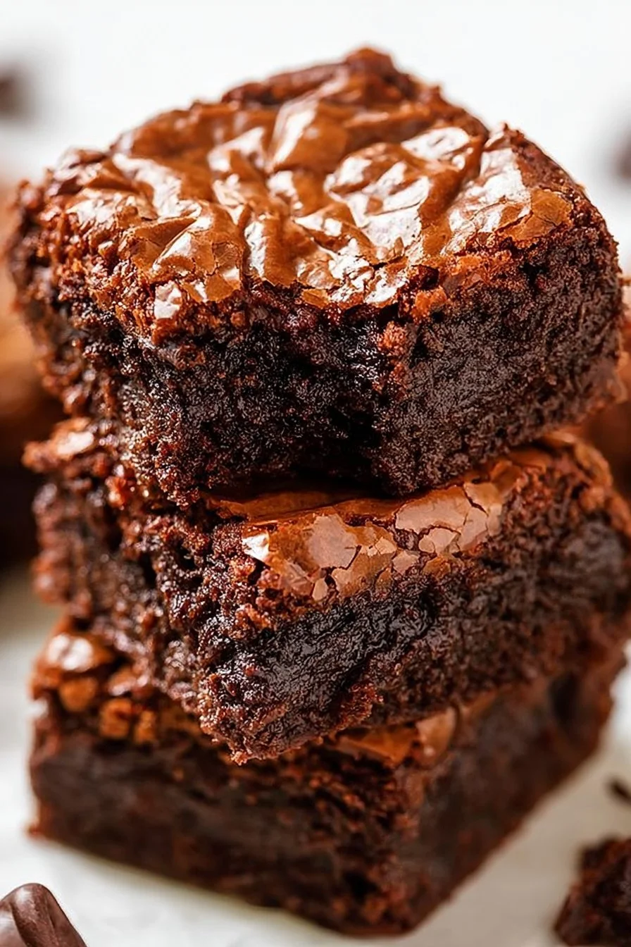 Fudgy Brownies mit rissiger Oberseite, perfekt für Schokoladenliebhaber