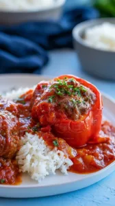 Gefüllte Paprika mit Hackfleisch auf einem Teller serviert